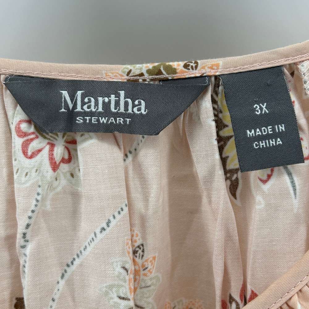 Martha Stewart Leah Floral Peasant Peach Pink Cotton Stretch Blouse 3X Spring - Picture 5 of 10